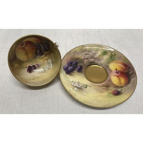 223 - Royal Worcester hand painted fruit design cup and saucer signed Ricketts. Saucer 9.5cm d cup 5.5cm d... 