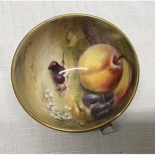 223 - Royal Worcester hand painted fruit design cup and saucer signed Ricketts. Saucer 9.5cm d cup 5.5cm d... 