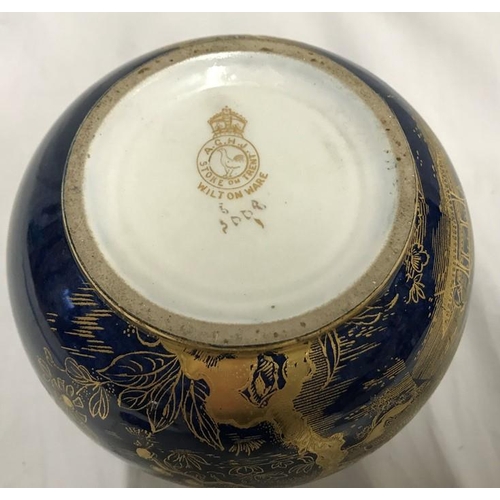 224 - A.G. Harley Jones Wilton Ware, Cobalt blue vase with gilt decoration, Pagoda 12.5cms h.