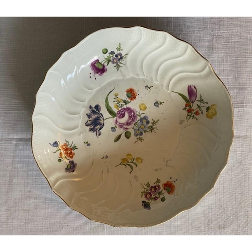 228 - Three 18thC Meissen dishes, two 28cms d, one at 25cms d decorated with floral sprigs.