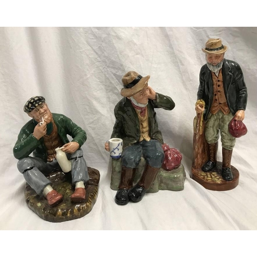 242 - Three Royal Doulton figurines. The Wayfarer HN2362, 15cms h, Owd Willum HN2042, 17cms h and The Gaff... 