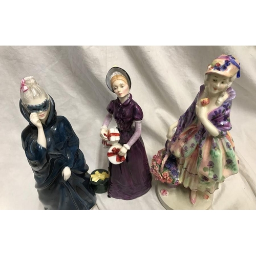 244 - Three Royal Doulton Lady figurines. Masque HN2554, 23cms h, Good Day Sir HN2896, 21cms h and Phyllis... 