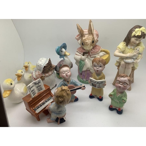 248 - Ceramics to include Beswick Goodnight choir (some a.f), Beswick ducks a/f, Beswick Beatrix Potters, ... 