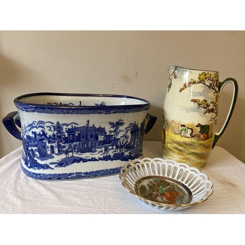 249 - Ceramics to include 20thC blue and white ironstone Victoria Ware footbath 47 x 20cms, Daulton toilet... 