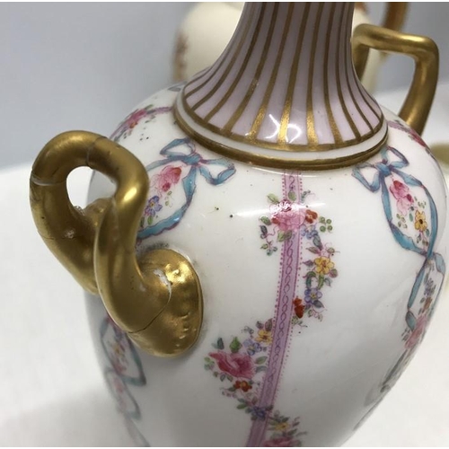 250 - Royal Worcester, floral and gilt decorated jug 20cms h, a twin handle floral vase 23cms h, small whi... 