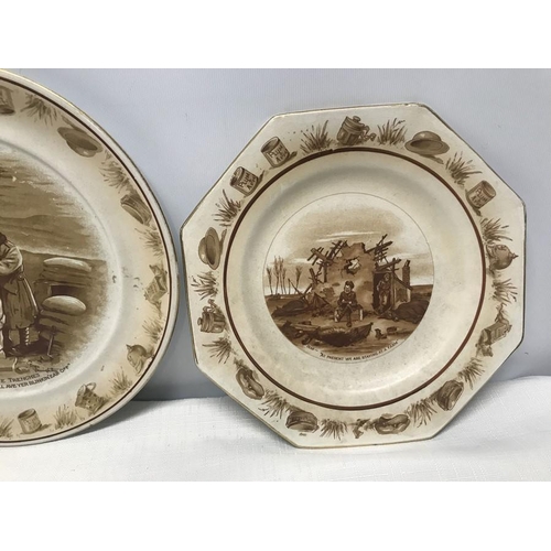 268 - Grimwades Bruce Bairns father ware, Old Bill WWI plates, one large plate 24.5cms w and two hexagonal... 