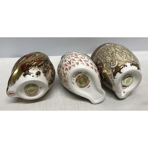 274 - Royal Crown Derby paperweight figurines collection of three, Owls, Tawny, Barn and a Little Owl. Bar... 