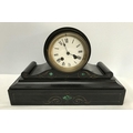 Victorian black marble mantle clock with malachite inlay, H P and Co movement, enamel face. 23 h x 3... 