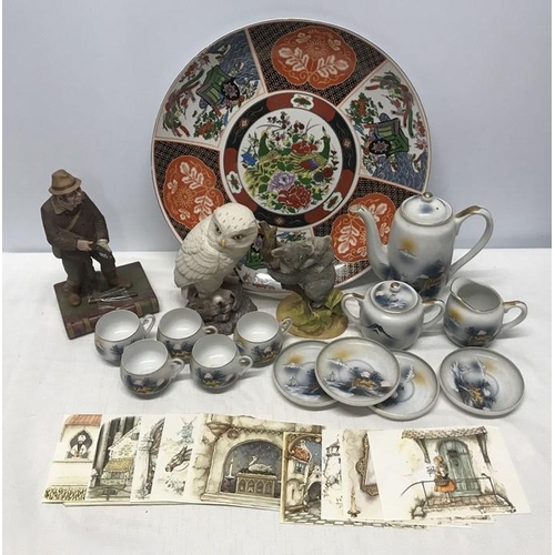 287 - Pottery selection, large Chinese decorative charger 36cms w, Aynsley figures, Gamekeeper 23cms h, Sn... 