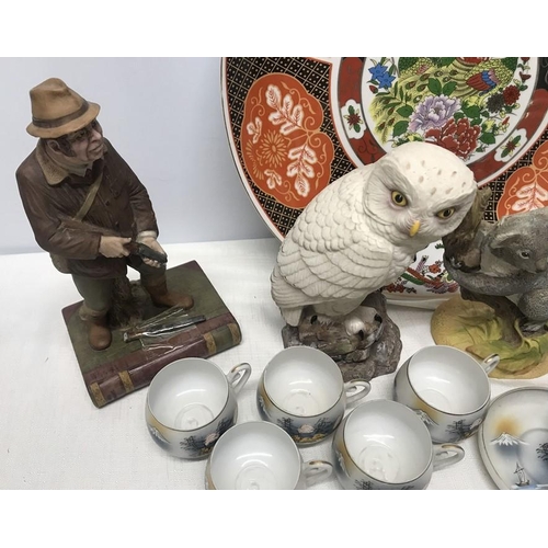 287 - Pottery selection, large Chinese decorative charger 36cms w, Aynsley figures, Gamekeeper 23cms h, Sn... 