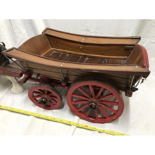 290 - Large pottery Shire Horse and wooden model cart, horse 24cms h.