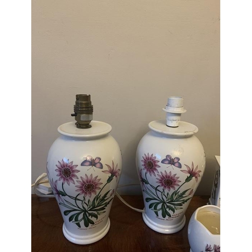 294 - Portmeirion Botanic Garden table lamps 21cms h with a clock, a candle and a bell.