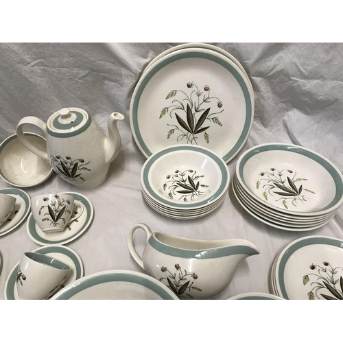 295 - Crown Goldendale, Hedgerow pattern tea and dinner ware. Tea set 39 pieces, dinner ware 45 pieces.