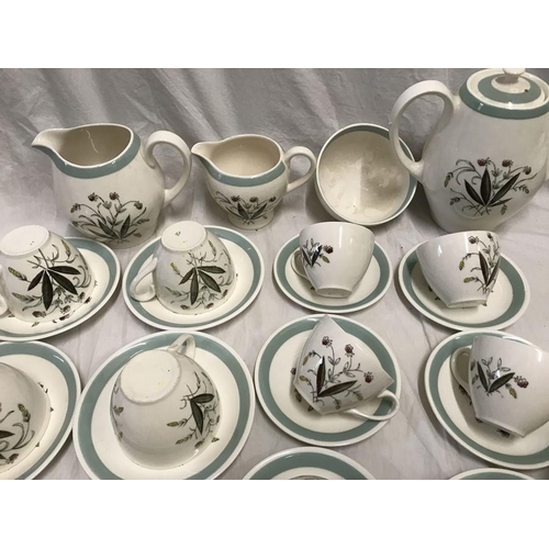 295 - Crown Goldendale, Hedgerow pattern tea and dinner ware. Tea set 39 pieces, dinner ware 45 pieces.