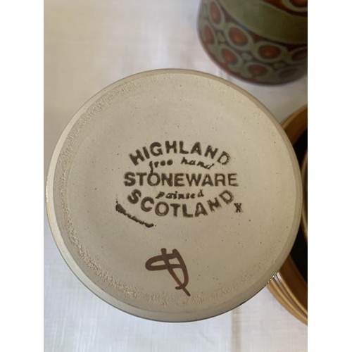 304 - Hornsea Pottery part tea service and three storage jars, Tea, Coffee and Sugar with a Highland Stone... 