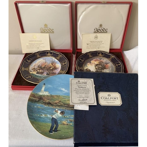 308 - Collectors plates to include two boxed Spode Maritime England plates, boxed Coalport Golfing Classic... 