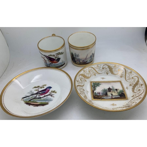 314 - Two cups/saucers comprising a 19thC Meissen ornithological coffee can and saucer with a Paris porcel... 