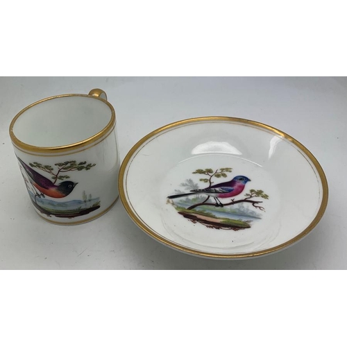 314 - Two cups/saucers comprising a 19thC Meissen ornithological coffee can and saucer with a Paris porcel... 