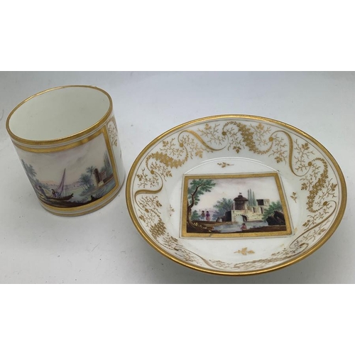 314 - Two cups/saucers comprising a 19thC Meissen ornithological coffee can and saucer with a Paris porcel... 