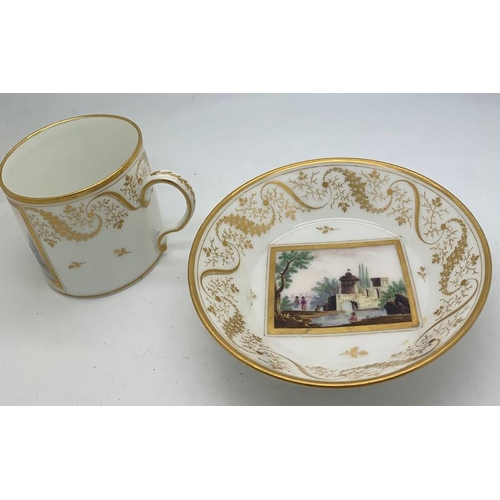 314 - Two cups/saucers comprising a 19thC Meissen ornithological coffee can and saucer with a Paris porcel... 