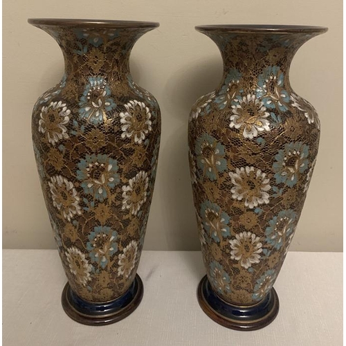 315 - A pair of Doulton Lambeth, Doulton and Slater's Patent vases, approximately 41cms h.