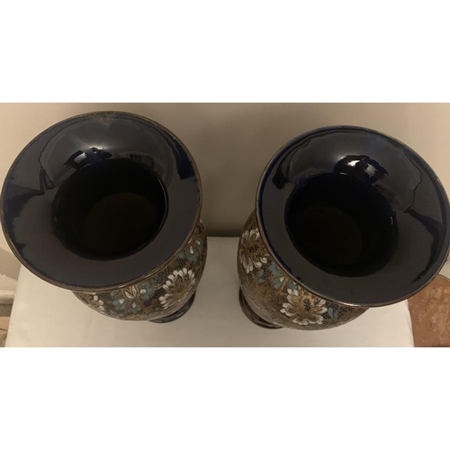 315 - A pair of Doulton Lambeth, Doulton and Slater's Patent vases, approximately 41cms h.