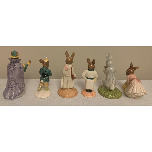 317 - Six Royal Doulton Bunnykins figures, to include Mystic, Boy Skater, Bathtime, Shopper, Ballerina and... 