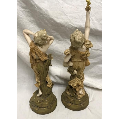 320 - Pair of pottery figurines, Royal Dux style, sea maidens, semi nude, 33cms h and 41cms h.