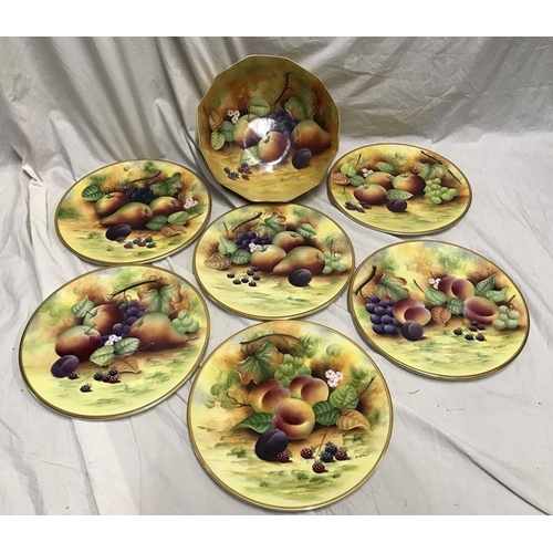 330 - Brookdale Fine Bone China, Fruit bowl 26cms w x 11.5cms h and six decorative plates 28cms w. One pla... 