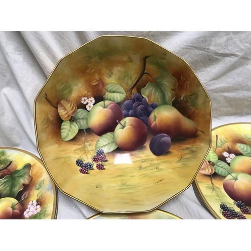 330 - Brookdale Fine Bone China, Fruit bowl 26cms w x 11.5cms h and six decorative plates 28cms w. One pla... 