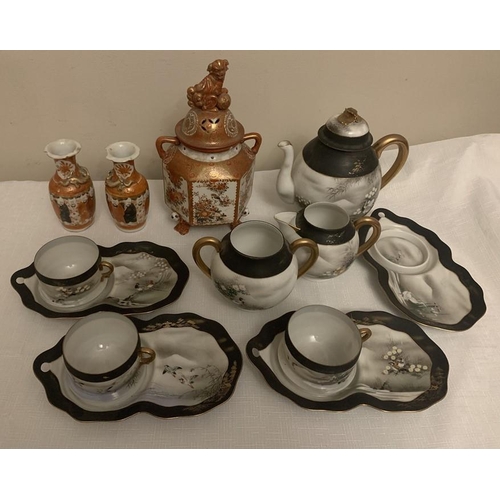 333 - Oriental ceramics to include Japanese Satsuma Ware sensor 26cms h, pair vases and part tea service.