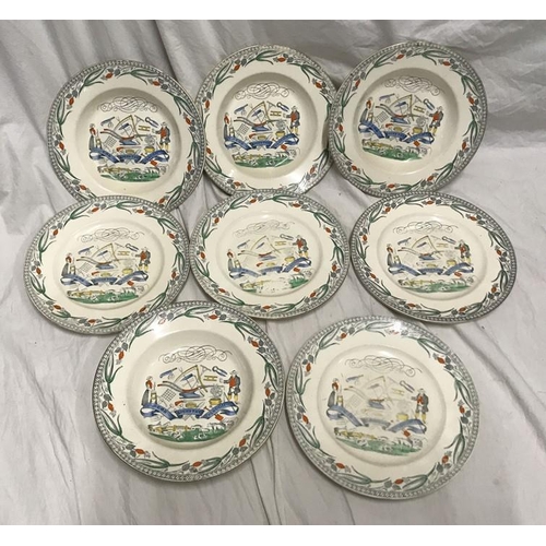 335 - Burgess and Leigh Farmers Arms plates. God Speed the Plough, 4 bowl plates 22cms w, 4 dinner plates ... 