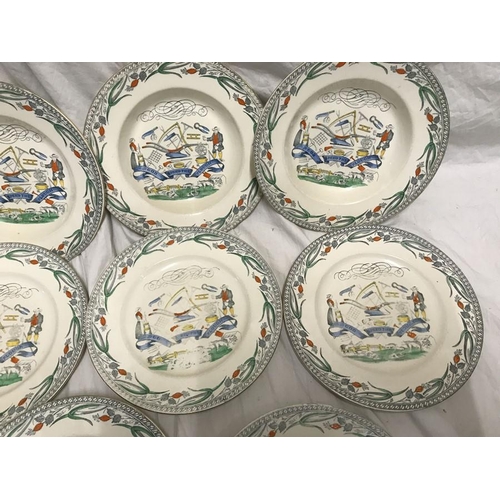 335 - Burgess and Leigh Farmers Arms plates. God Speed the Plough, 4 bowl plates 22cms w, 4 dinner plates ... 