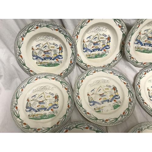 335 - Burgess and Leigh Farmers Arms plates. God Speed the Plough, 4 bowl plates 22cms w, 4 dinner plates ... 