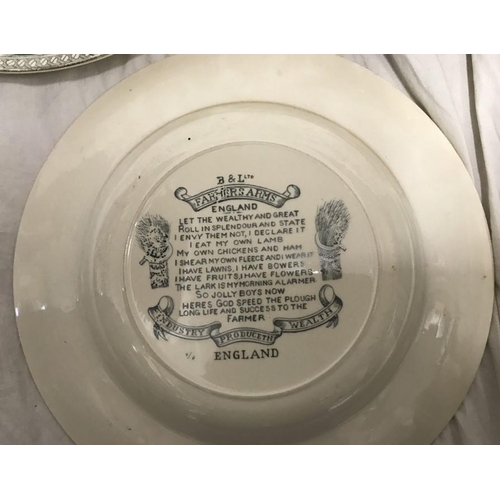 335 - Burgess and Leigh Farmers Arms plates. God Speed the Plough, 4 bowl plates 22cms w, 4 dinner plates ... 