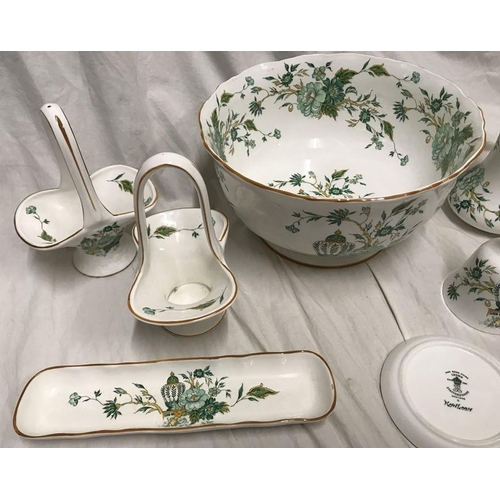 338 - Crown Staffordshire bone china Kowloon pattern pottery. 7 pieces, large bowl 23 w x 12cms h, vase 20... 