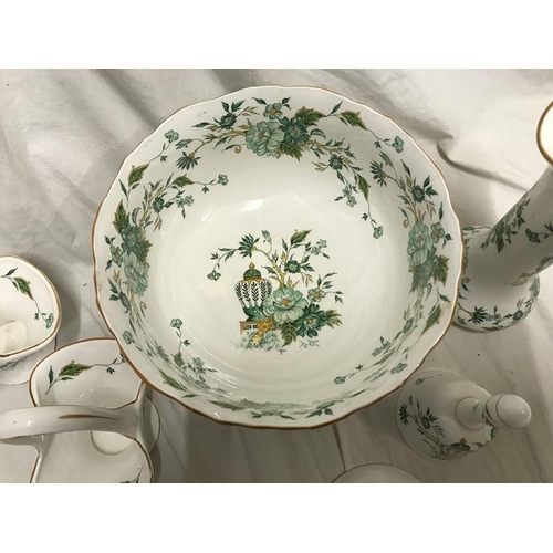 338 - Crown Staffordshire bone china Kowloon pattern pottery. 7 pieces, large bowl 23 w x 12cms h, vase 20... 