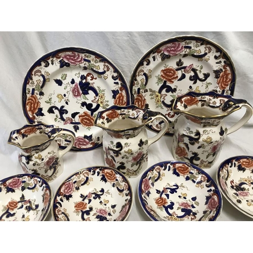 340 - Masons Mandalay pattern dinner ware, 2 large plates 26cms w, three graduating jugs 16cms, 15cms and ... 