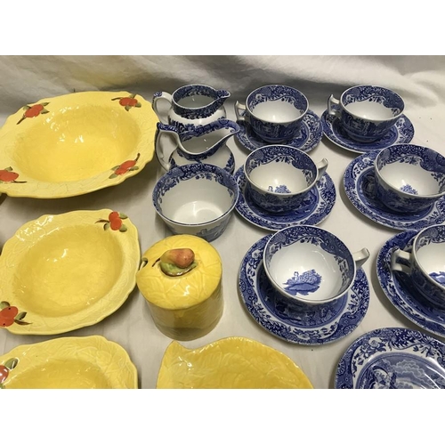 348 - Spode Italian blue and white part tea set. 16 pieces, 6 cups, 7 saucers, 2 jugs and a sugar bowl and... 