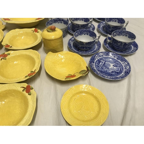 348 - Spode Italian blue and white part tea set. 16 pieces, 6 cups, 7 saucers, 2 jugs and a sugar bowl and... 