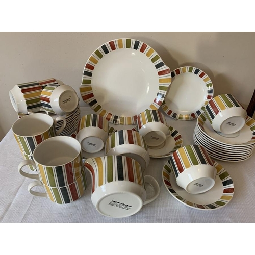 357 - Midwinter tea service, Mexicana pattern comprising 11 cups, 12 saucers, 12 plates, large plate, milk... 