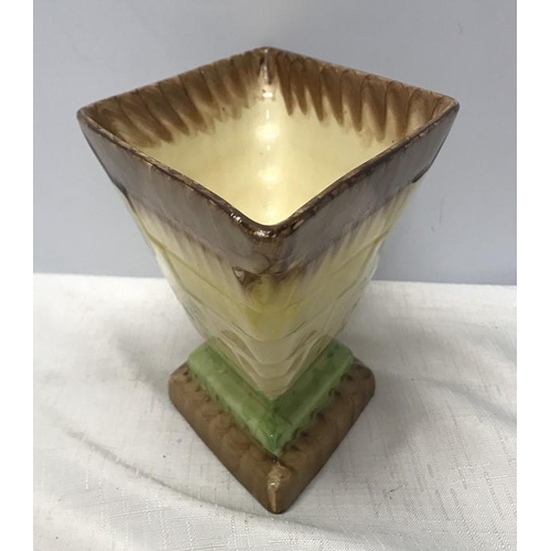 362 - Myott and Co art deco floral painted diamond shape vase 27 w x 16 d x 14.5cms h with rose.