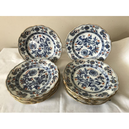 367 - Twelve 19thC Meissen plates, 21cms d, impressed and blue printed mark to rear.