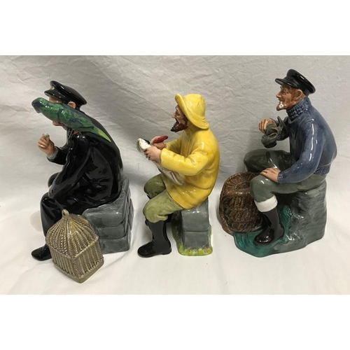 370 - Three Royal Doulton figurines. Shore Leave HN2254, 18.5cms, The Boatman HN2417, 17.5cms h and The Lo... 