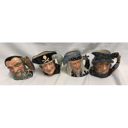 371 - Four Royal Doulton small Toby Jugs. 10.5cms h. Rip Van Winkle D6463, The Wizard D6909, Long John Sil... 