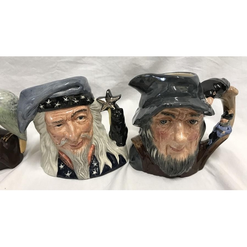 371 - Four Royal Doulton small Toby Jugs. 10.5cms h. Rip Van Winkle D6463, The Wizard D6909, Long John Sil... 