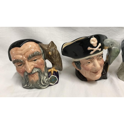 371 - Four Royal Doulton small Toby Jugs. 10.5cms h. Rip Van Winkle D6463, The Wizard D6909, Long John Sil... 