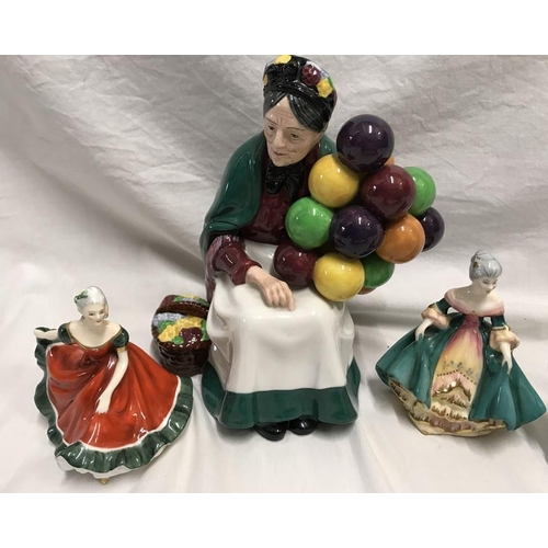 373 - Royal Doulton figures, The Balloon Seller HN1315, 19cms h and three signature edition Peggy Davies d... 