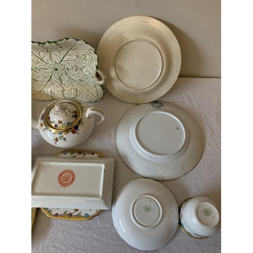 385 - Ceramics including two 19thC Wedgwood plates, Portmeirion butter dish, Tuscan China part tea service... 