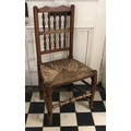 Early 19thC rush seated oak dining chair, turned stretcher on pad feet, height to seat 42cms, height... 